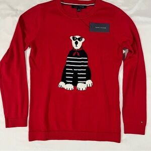 NWT Tommy Hilfiger Women Sz S Small Polar Bear Red Crew Neck Graphic Sweater NEW